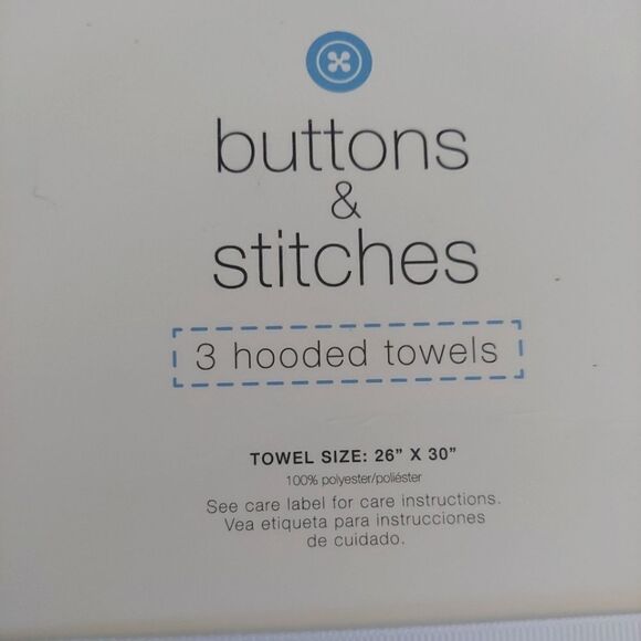 NEW Buttons & Stitches Baby Boy 3 Pack Rolled/Carded Hooded Towels - Picture 3 of 4